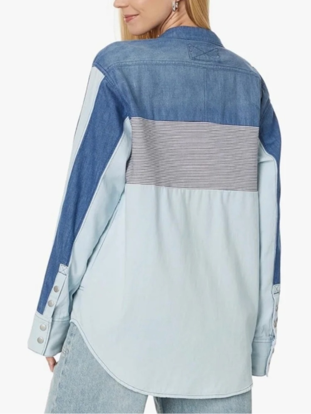 Free People Motto Color Block Shirt Blue Combo Size S NWT - Picture 4 of 9